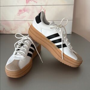 adidas White and Black Sneakers with Tan Sole